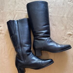 Regence Black Leather Knee High Boots | Wide Calf | 2” Heel